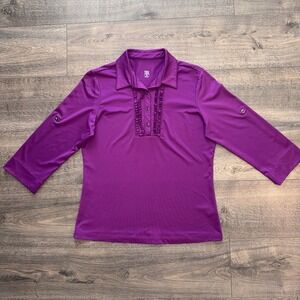Tail Women's Medium Ruffle Blouse Stretchy Retro Purple Top Party Work Y2K Shirt